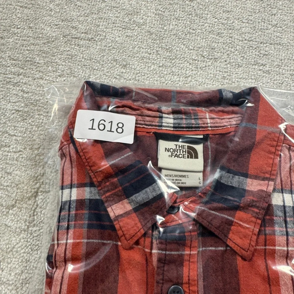 The North Face Shirt Mens L Red Plaid Short Sleeve Button Up Cotton Hemp Blend
